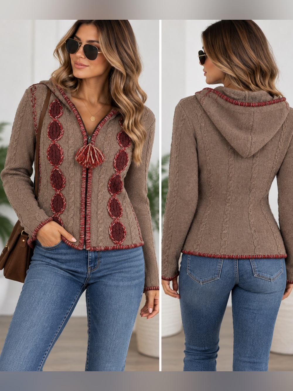 Free People Vintage Zip Up Wool
Blend Cable Knit Cardigan Women's
Size Medium